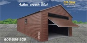 Garaż blaszany. 4x6 m. Brama uchylna. Drzwi. Okno. Profil zamknięty.