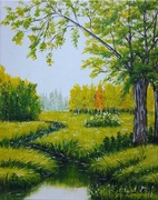 PEJZAŻ RĘCZNIE MALOWANY AKRYLOWY "SUBTELNOŚĆ PRZEMIJANIA" - 30x24cm