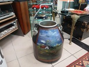 Stara Metalowa Kanka Bańka na Mleko ręcznie malowana obustronnie Vintage