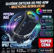 Głośnik Ortizan X8 Pro 40W | IPX7 | RGB | Bluetooth 5.3 – NOWY
