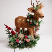 Stroik duży z reniferem I jeżem , Leśna scenka świąteczna 