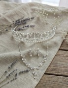 Zestaw Biżuterii Listki Perełki Kryształki Tiara Princesscore Bridgerton 