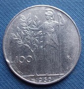 Moneta Włochy 100 lirów 1966