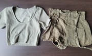 Crop top plus spodenki stradivarius z paskiem khaki 