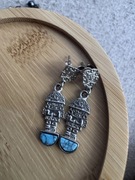 Piękne orientalne srebrne stare kolczyki z turkusem Meksyk 