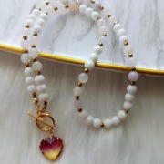 Naszyjnik agat biały - morganit 