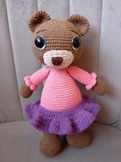 Miś w spódniczce na szydełku, dla dziewczynki, handmade 24 cm