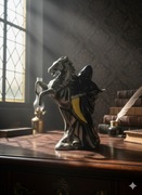 Figurka duża ceramiczna Jeździec na koniu z kosą / kolekcjonerska ozdoba