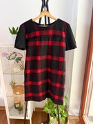 Wełniana sukienka w czerwono-czarna kratkę Mango L 40