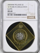 2 zł złote 2005 Klipa 10 lat w obiegu NGC MS 68