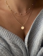 złoty naszyjnik wisiorek łańcuszek koraliki moneta choker stal 