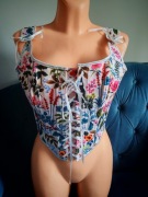 Gorset damski kostium przebranie Gothic biały kwiatowy sznurowany L