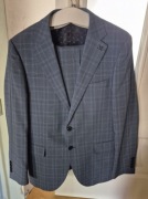 Garnitur męski Lancerto niebieski slim jednorzędowy kratka rozmiar 52