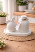 Wiosenny zestaw ceramiczny Króliczek i Wazonik na tacy RĘKODZIE