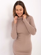 Ciemnobeżowa dopasowana sukienka w prążek RUE PARIS