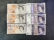 Zestaw banknotów brytyjskich 10 i 20 x6 sztuk Anglia Wielka Brytania funty