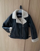Zara czarna kurtka Kożuszek ciepła 8-9l  motocyklowa eko skóra 130