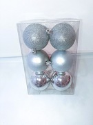 Bombka plastikowa srebna 6cm, 6 sztuk w opakowaniu