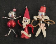 Bombki pajacyki PRL 3 szt  retro ozdoby choinkowe zabawki pajace na choinkę