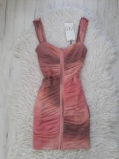 ZARA piękna marszczona różowa sukienka ombre XS 34