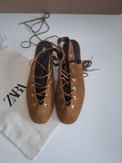 ZARA skórzane sandały zamszowe wiązane camel brąz r. 39 NOWE 