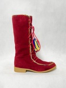 śniegowce botki skóra zamsz etno boho pompony unikat zimowe ciepłe