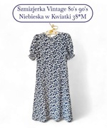 Słodka Sukienka Vintage*Kwiatki Marszczenia Rozporek**na Lato**Rozmiar 38/M