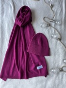 Szal i czapka fuksja magenta Cashmere 50% kaszmir 50% wełna