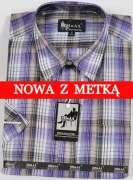 Koszula męska fioletowa w kratkę na krótki rękaw kołnierzyk 40/41