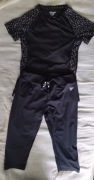 T-shirt i legginsy czarne sport odblaski S/M
