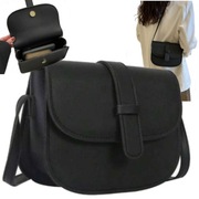 Torebka damska czarna skórzana Na ramię Listonoszka Solidna 