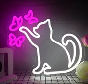 NEON KOTEK LAMPKA LED USB KOT ŁAPIĄCY MOTYLE NA PREZENT