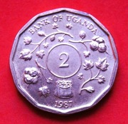2  Szylingi  1987  r  -   Uganda  Gossypium - Bawełna   stan  !!!   