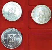 3 szt. srebrnych monet. tzw. Mapka 200 zł. XXX Lat PRL  rok 1974. 