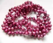 Purpurowe, wiśniowe perły naturalne, sznur pereł, naszyjnik