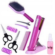 Zestaw fryzjerski mały fryzjer prostownica nożyczki grzebień i akcesoria