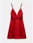 ZARA czerwona sukienka mini z biżuteryjnym wiązaniem z tyłu 36 S 