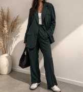 Komplet oversize garnitur zielony – dłuższa marynarka + spodnie, XXL/42