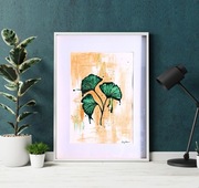 Akwarela A4 "Złoty Miłorząb" ginkgo handmade