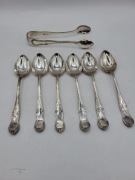 Posrebrzany zestaw 6 łyżeczek ze szczypcami do cukru