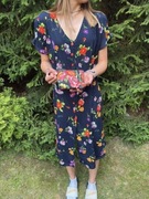 podomka sukienka PRL 44 XXL kwiaty zapinana guziki wiskoza +kosmetyczka