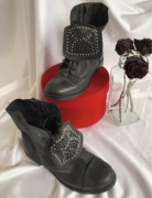 Botki skórzane szare ovye wywijany język 38 skóra