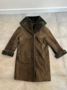 Kożuch Naturalny Unisex Oliwkowy Zielony Ciemny S/M Vintage