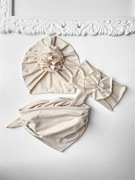 NOWY zestaw chrzest wyprawka czapka przejściowa chusta opaska handmade beż