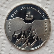 Moneta 10 zł 2005 r. 25-lecie NSZZ Solidarność, folder