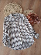 biała koszula damska w stylu old money w pasy paski bluzka brązowa 38M