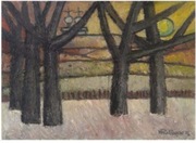 Władysław KOZŁOWSKI "Kapliczka za lasem" olej, syg