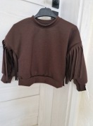 Czekoladowa bluza frędzle moda hit styl r. 110/116