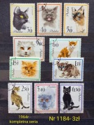 Znaczki fauna:1184: koty, zwierzęta- Polska 1964r 