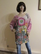 DESIGUAL cienki sweterek oversize kolorowy wzór złota nić _ L